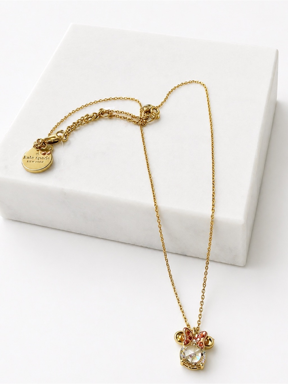 kate spade Gold-Tone Necklace with Pink and White Crystal Minnie Mouse Charm